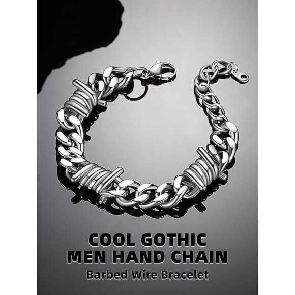 Punk Gothic Barbed Wire Bracelet 7/9mm Thick Cuban Chain for Men and Women - Picture 2 of 9